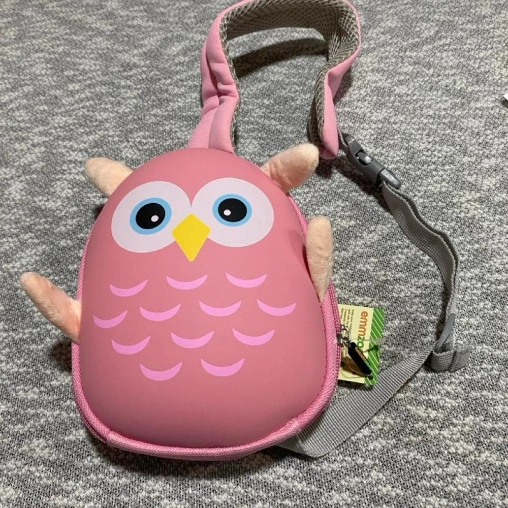 Pink owl Emmzoe crossbody sling bag. SKU-A879#kids
